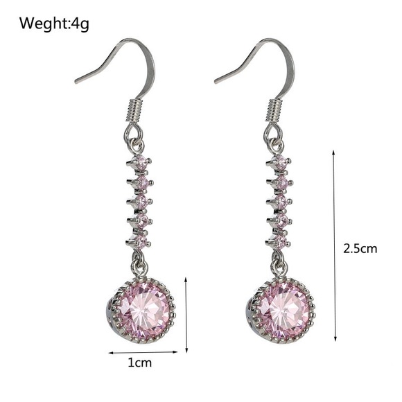 2/$20!  Silver & Pink CZ Dangle Earrings - Picture 5 of 7